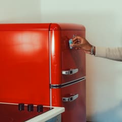 A red refrigerator