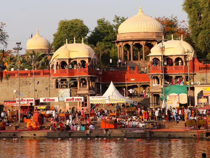 Evening at Ram Ghat on the Shipra river in Ujjain
